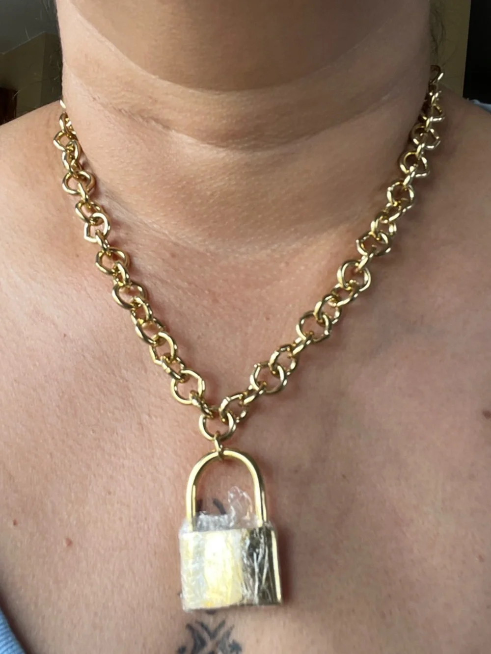 Gold Lock Necklace by Things Remembered Chunky Chain Statement Piece - Picture 2 of 5
